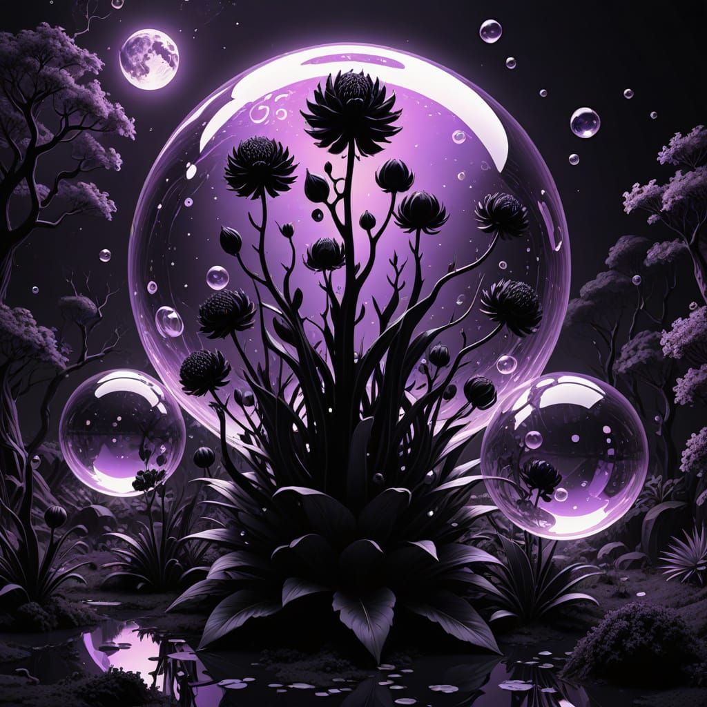 Fractal Plant Blooms in Neon Bubbles