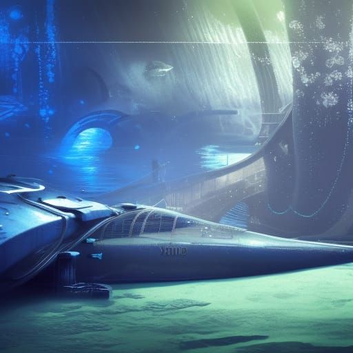 Neonlit Yellow Submarine Fantasy Concept Art