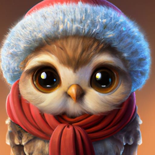 Festive Cute Chibi Owl Portrait in 3D