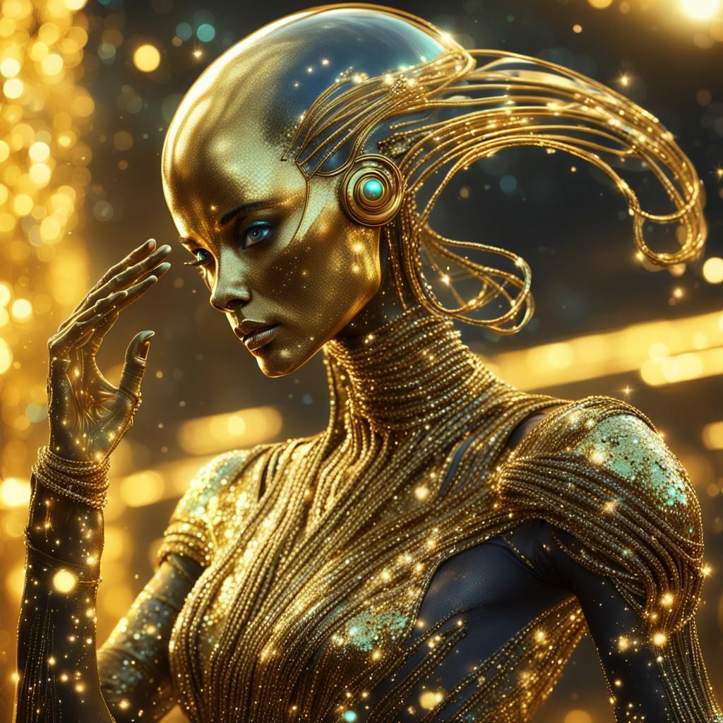 Golden Alien Woman in Futuristic Style