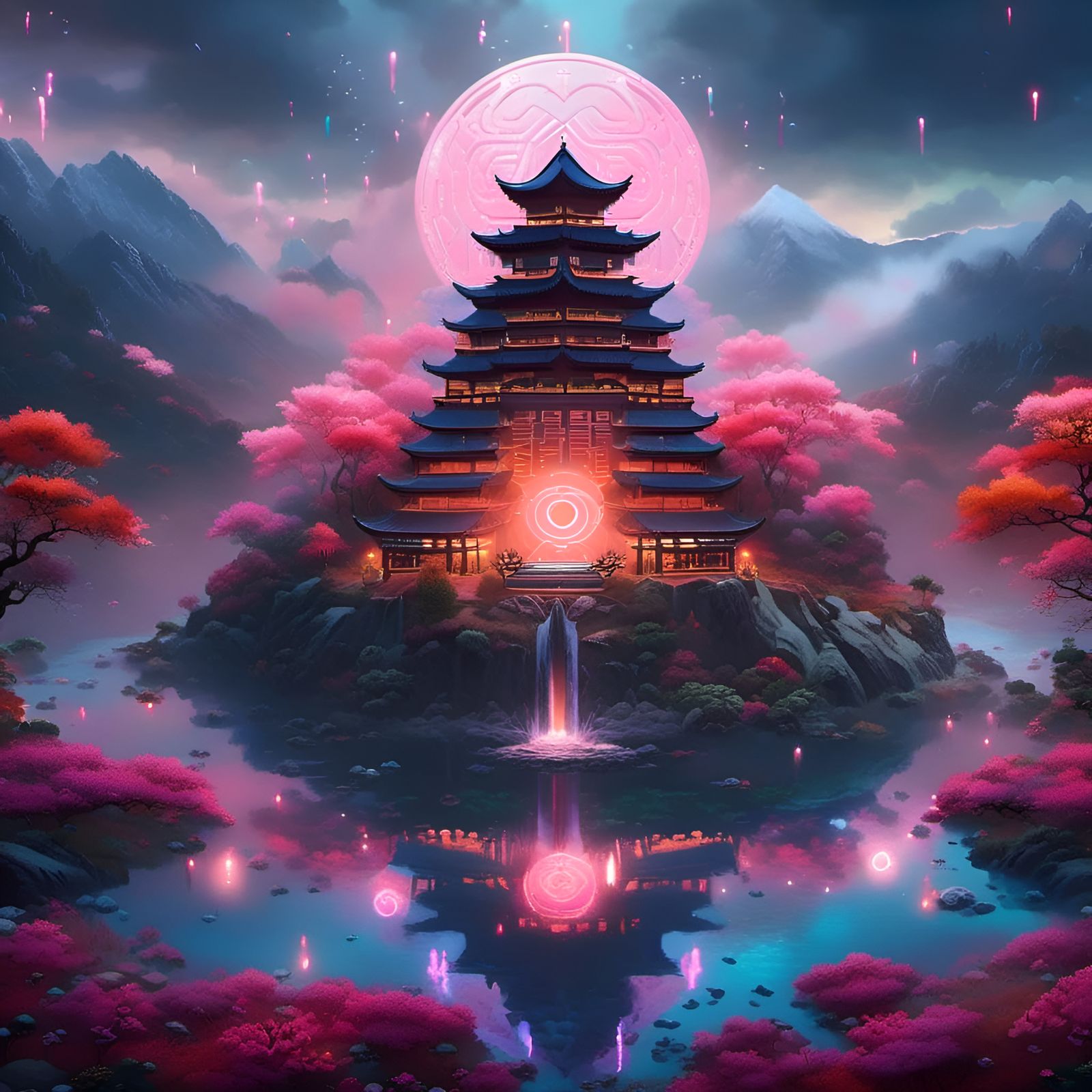 I-Ching Divination Landscape with Trigrams