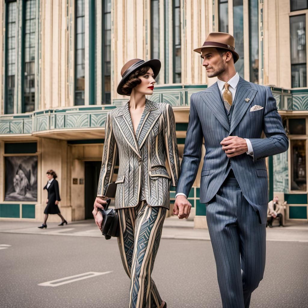 Art Deco Couple in Geometric Suits