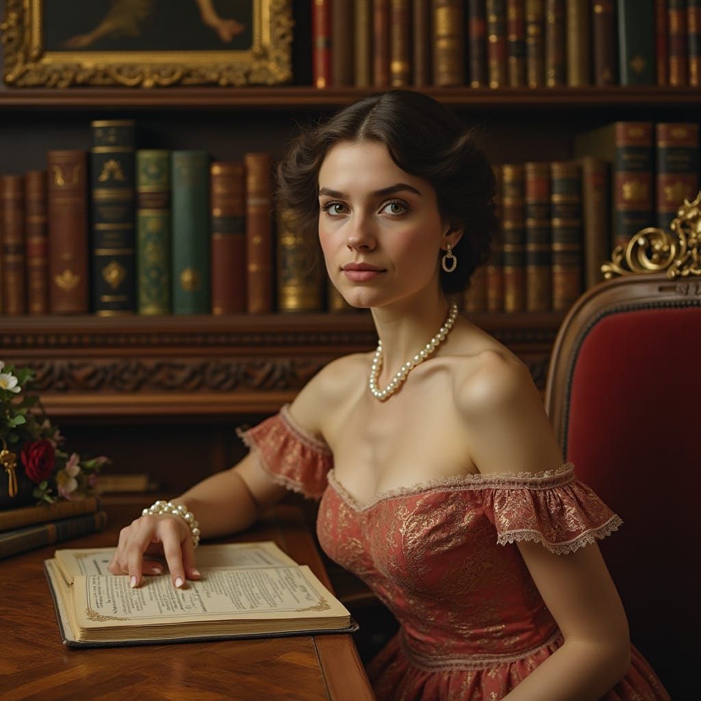 Elegant Lady in Luxurious Study