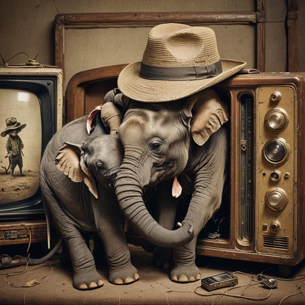Elephant and Rat in Vintage TV: Wildlife Photography