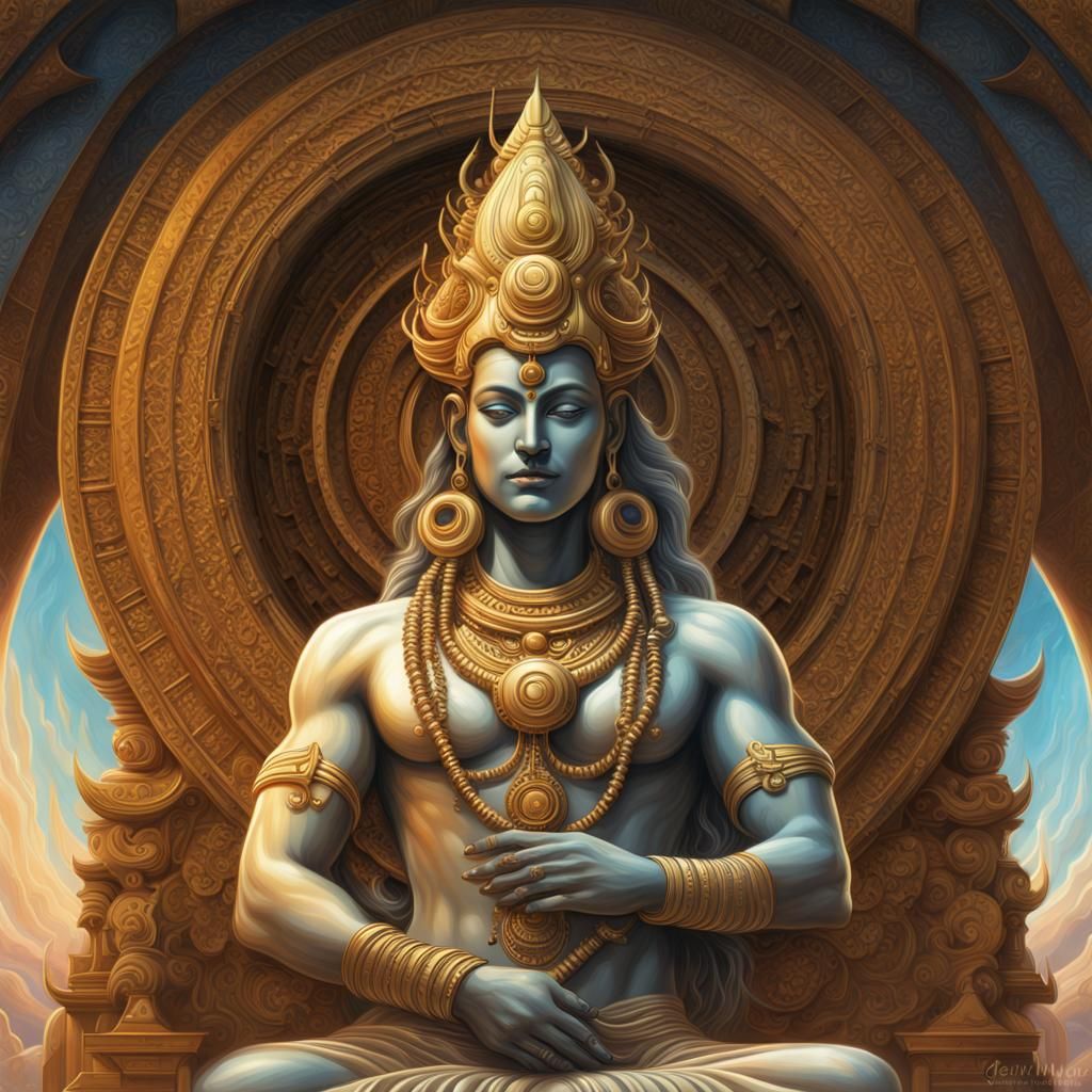 Cybernetic Shiva Statue at Universe Edge: Digital Art