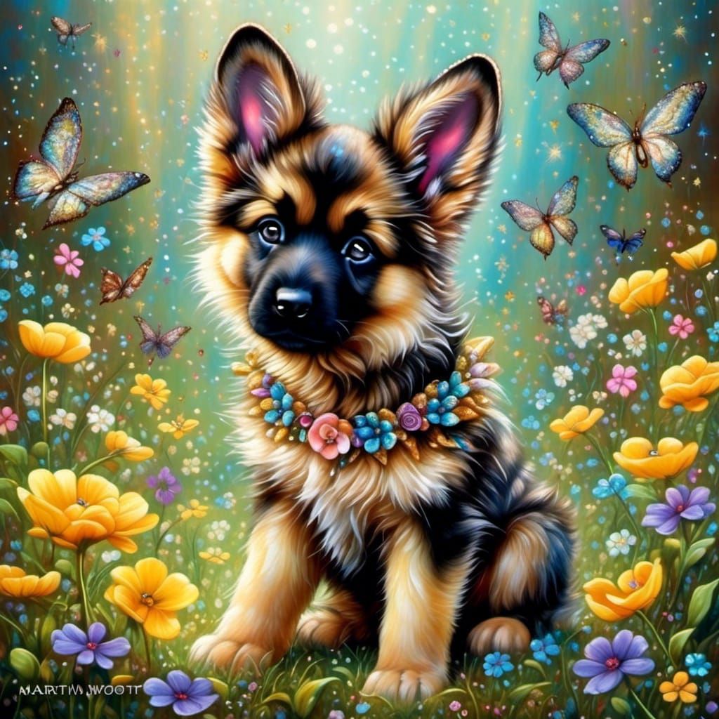 Fairy German Shepard Puppy with Glittering Wings