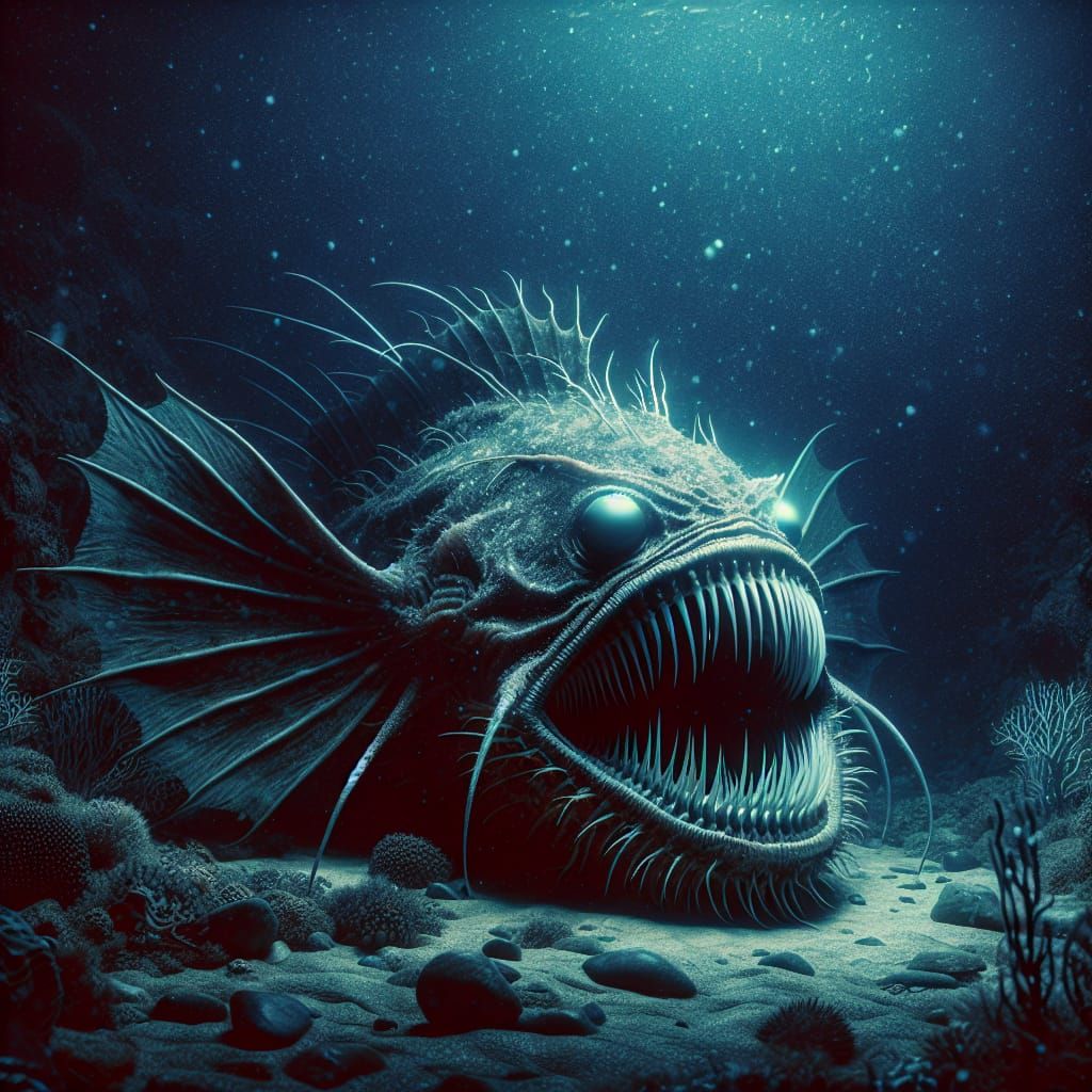 Underwater Horror: Bioluminescent Anglerfish in the Deep
