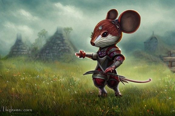 Mouse Knight Walks to Farmhouse: Chibi Character Art