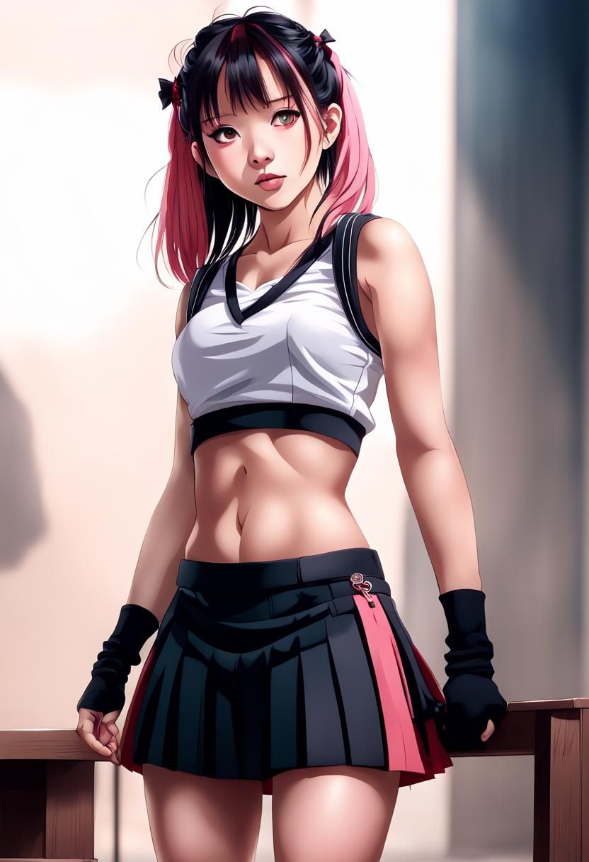 Beautiful Asian Woman in Anime Style Uniform