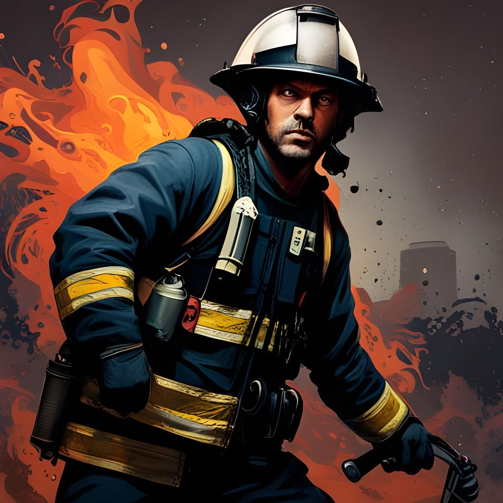 Firefighter in Flames: Hyperdetailed Post-Apocalyptic Art