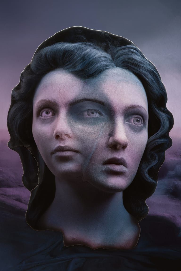 Ethereal Faces: Velvet Painted Photogram in Blue and Purple