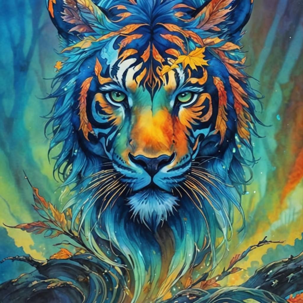 Graceful Man in Autumn Forest, Watercolor Art