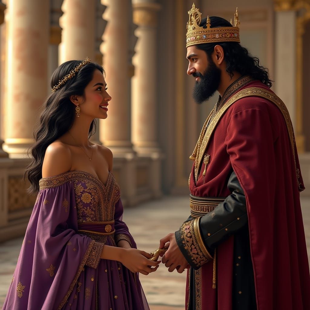 Elegant Queen in Persian Royal Court, in Opulent Style