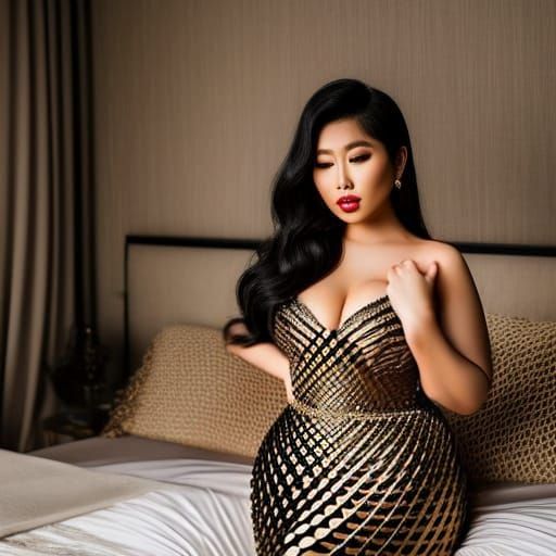 Curvy Asian Woman in Designer Dress Portrait