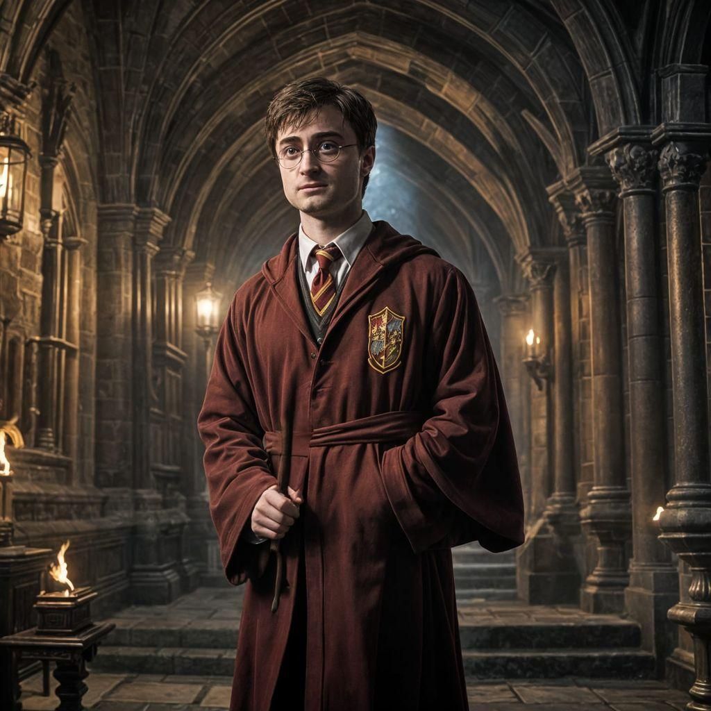 Daniel Radcliffe as Older Harry Potter at Hogwarts