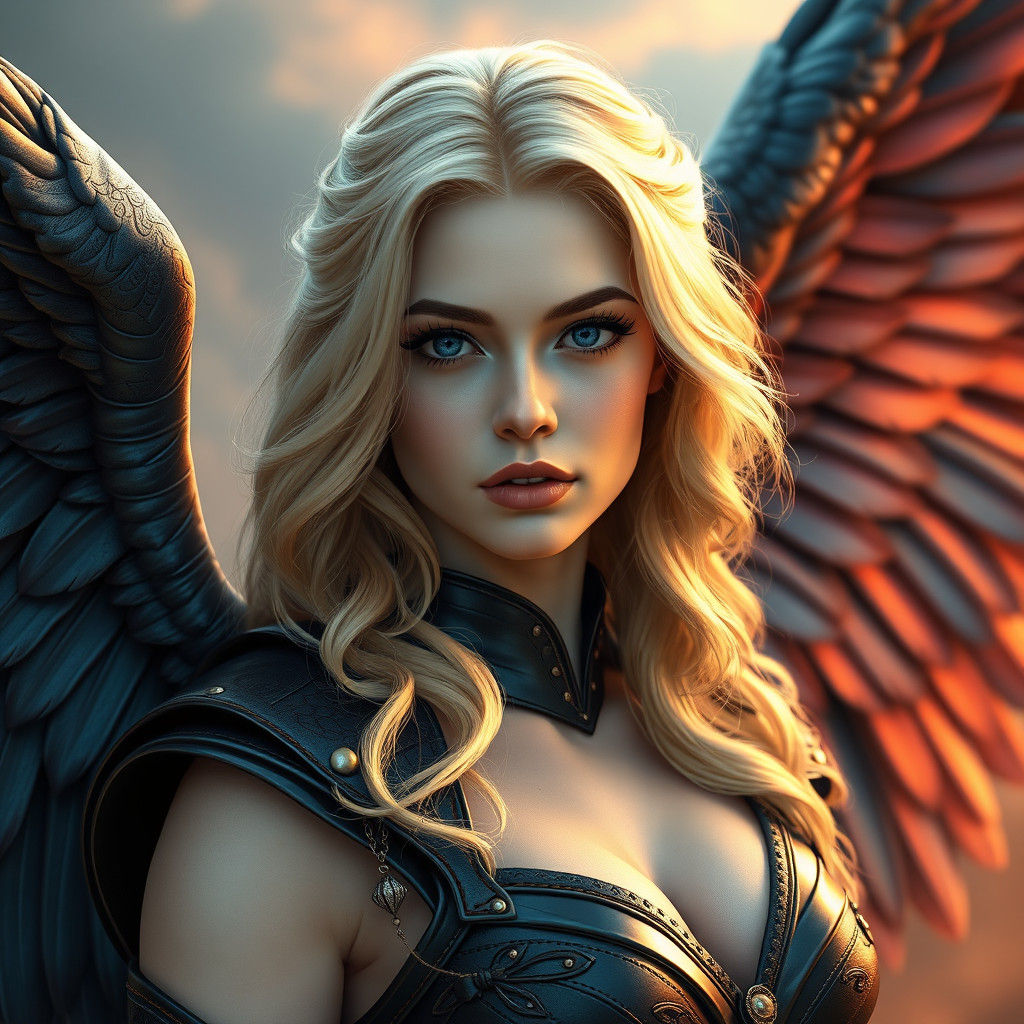 Winged Woman in Leather Armor, Digital Art