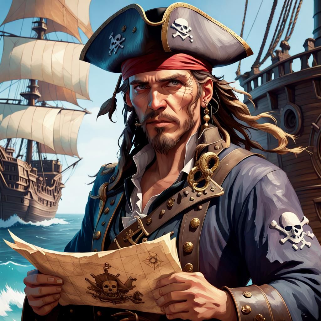 Pirate Treasure Map on Ship, Hyperdetailed Art