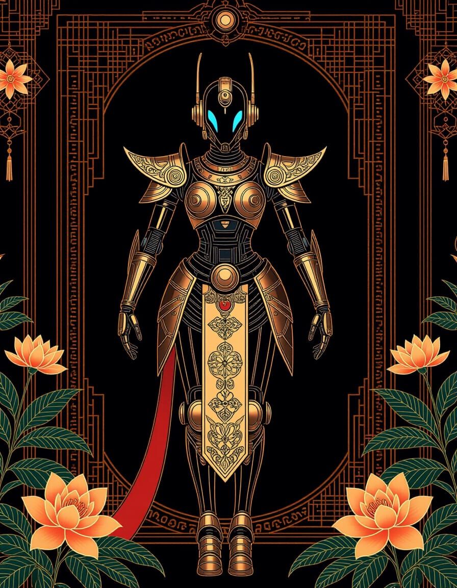 Art Deco Robot in Psychedelic Asian Decor