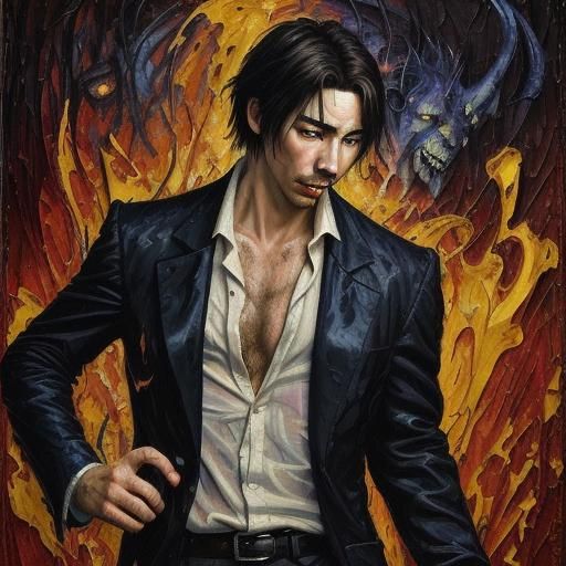 John Constantine Demon Fight in Neo-Impressionist Oil