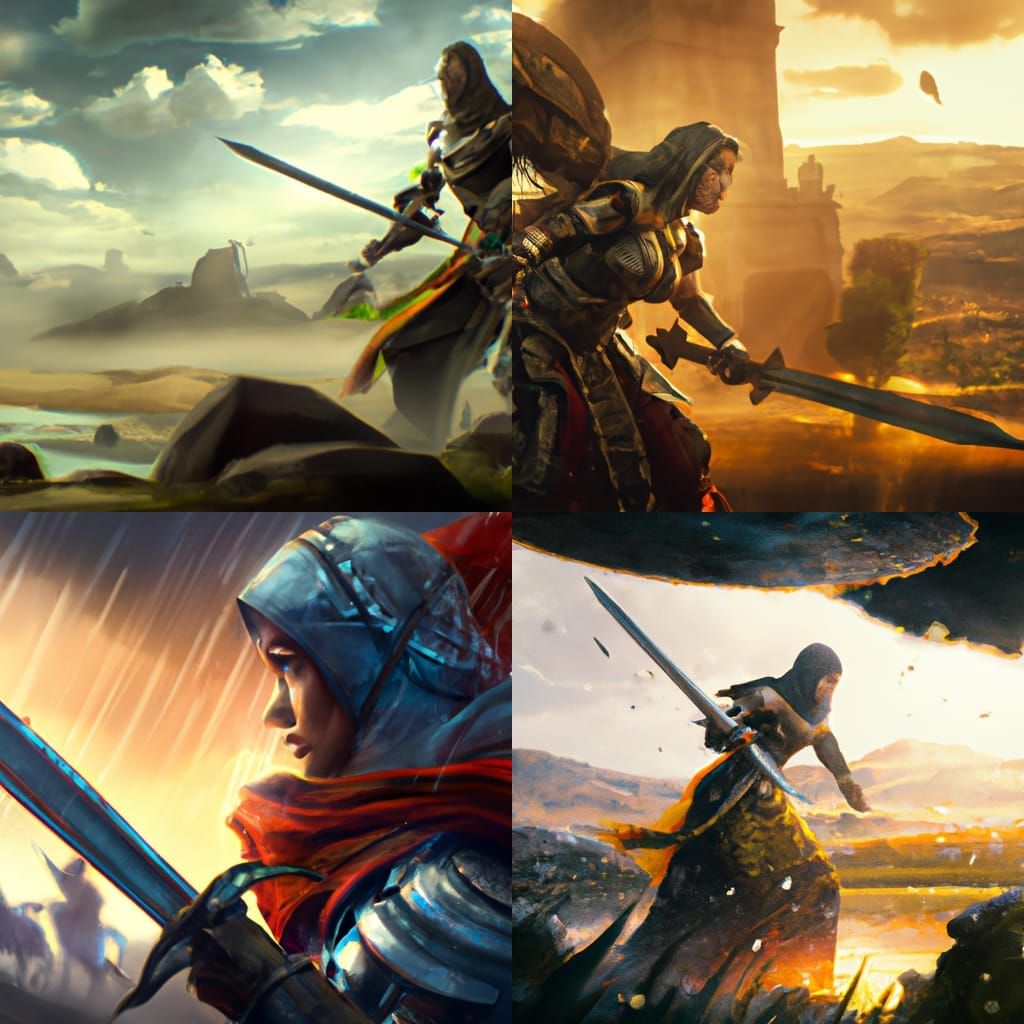 Epic Hijabi Warrior in Dramatic Battle Scene