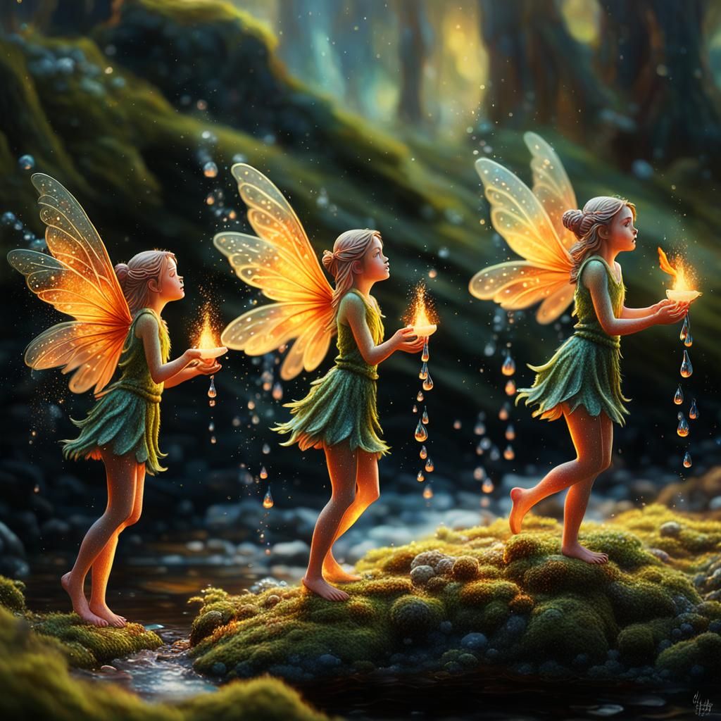 Vibrant Fairies in Ethereal Oil Painting