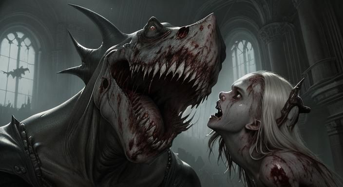 Zombies Kissing in 'I am Legend' Lab, Monochrome Horror