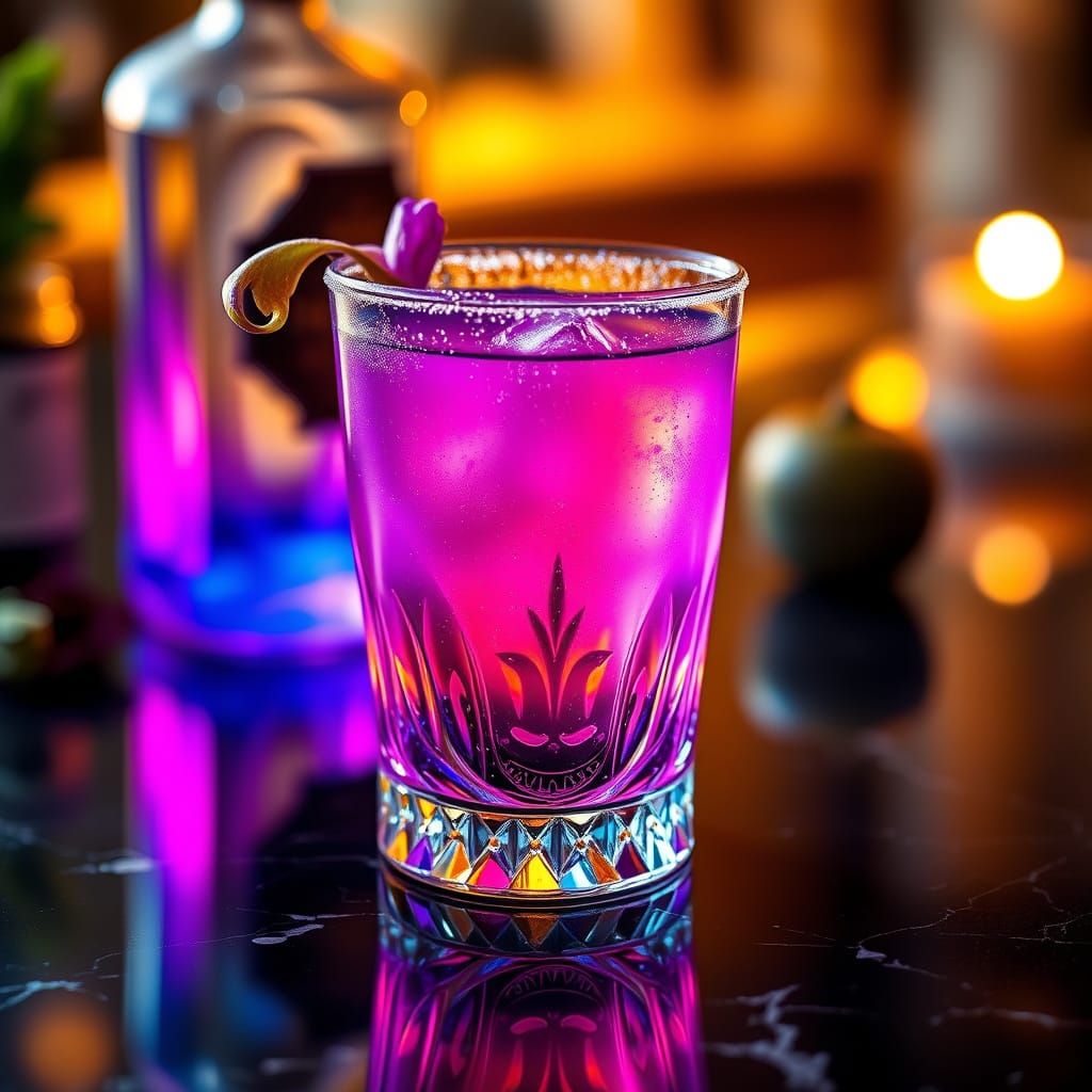 Glowing Cocktail in Crystal Glass with Iridescent Ombre Effe...