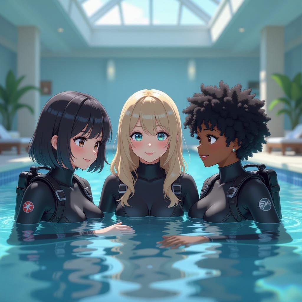 Anime Women Play in Hotel Spa Pool
