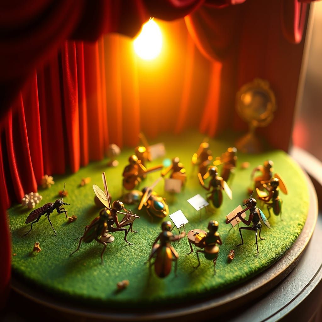 Hyperrealistic Microscopic Orchestra on Emerald Theatre Stag...