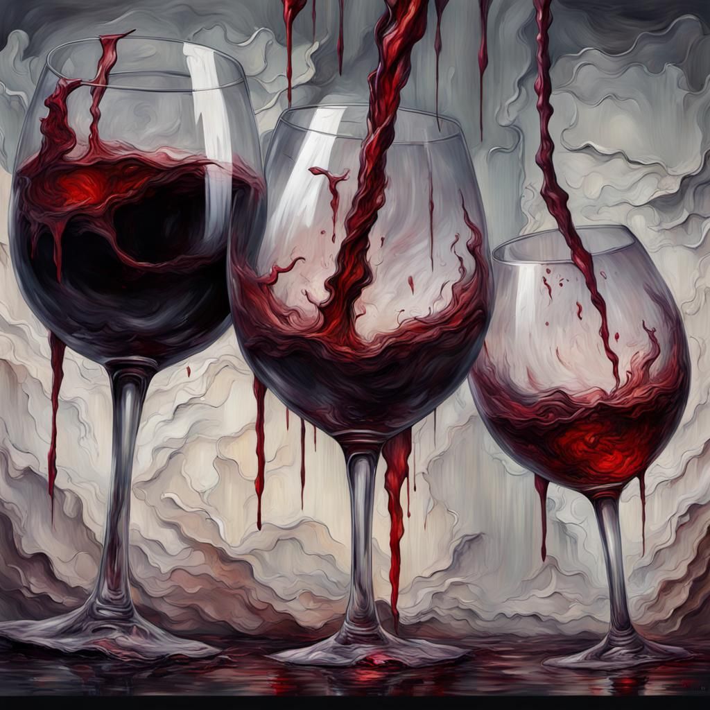 Disturbing Gothic Wine Glass Impressionist Painting