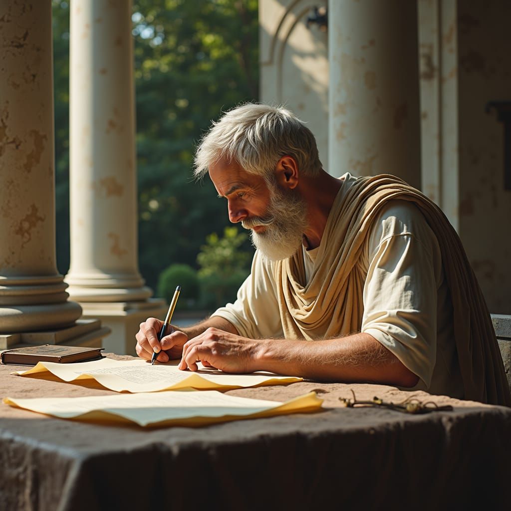 Seneca Contemplating in Ancient Rome, Soft Lighting