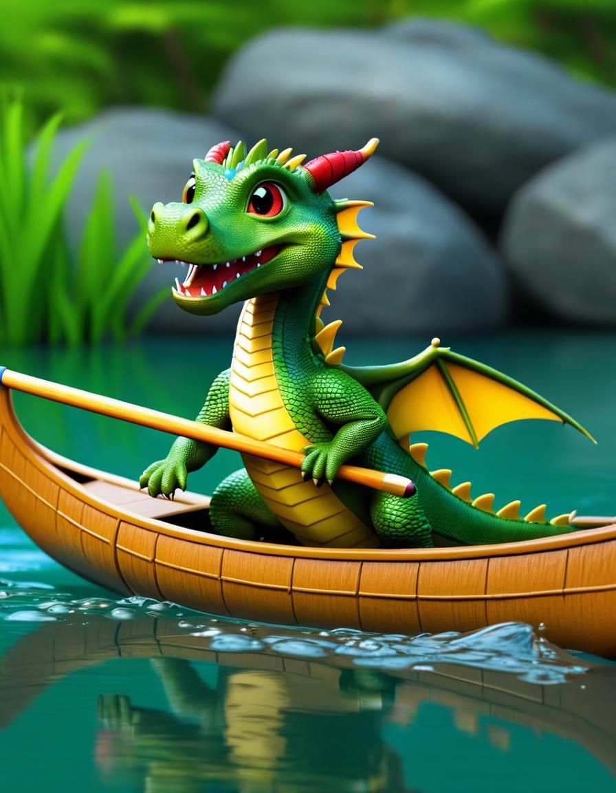 Funny Dragon's Canoe Mishap on the River