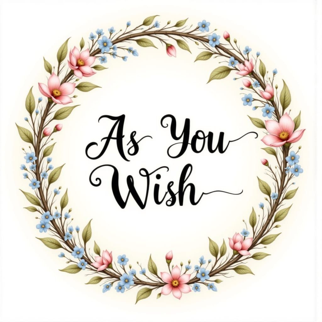 Elegant Fairy Tale Circle with Whimsical Words and Spring Fl...