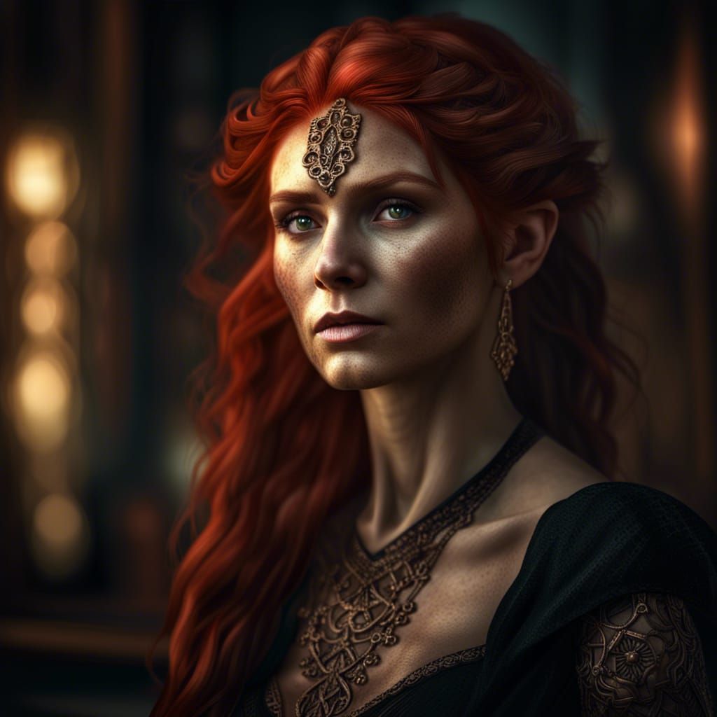 Hyperrealistic Elf Mother with Red Hair