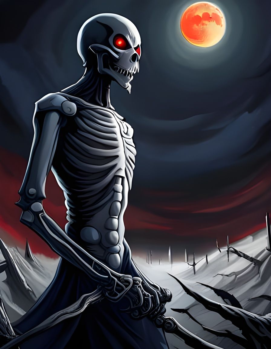 Epic Giant Skeleton Over Battlefield at Night