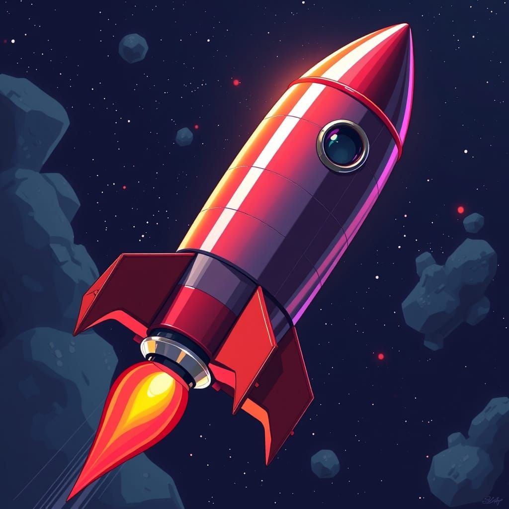 Retro Rocket in Cel-Shaded Anime Style