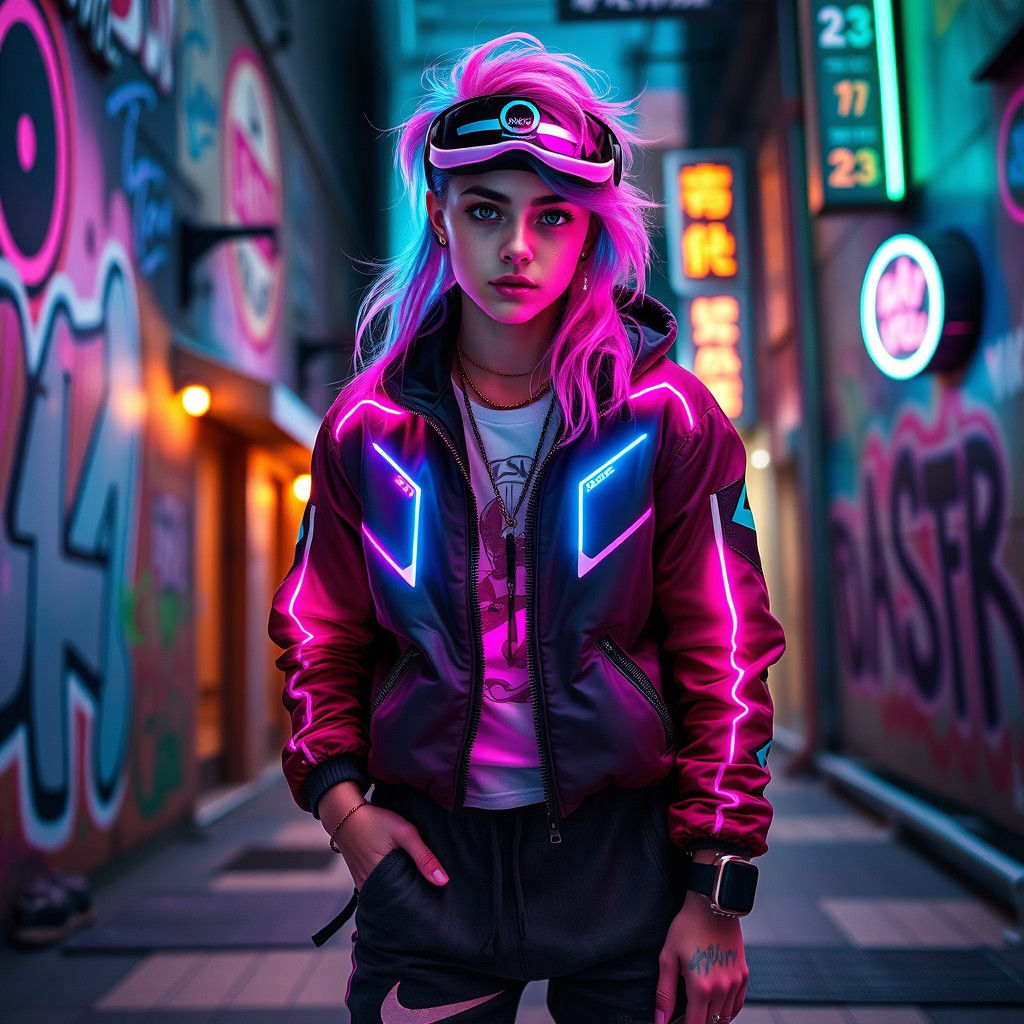 High-Tech Girl in Urban Street Art Style