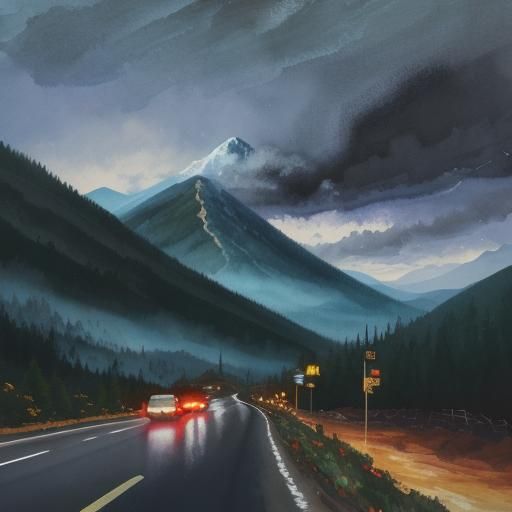Stormy Night: Gouache Impressionist Mountain Blockade