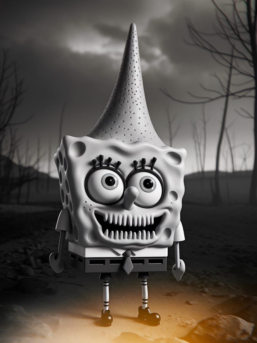 Surreal Black and White Macabre of SpongeBob SquarePants