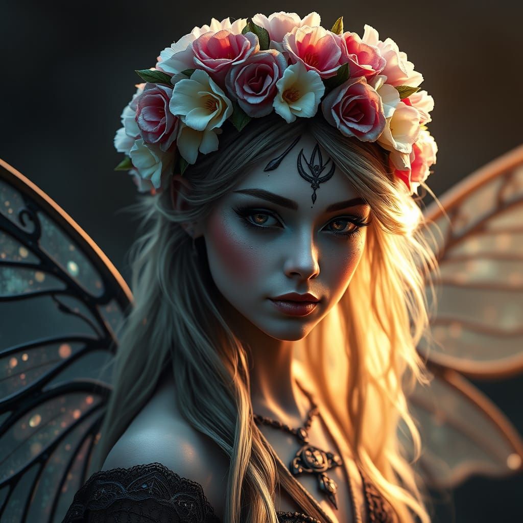 Gothic Wiccan Fairy in Splendid Flower Crown