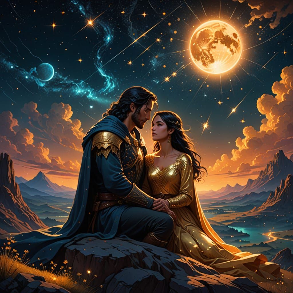 Couple Under Stars, Fantasy Art Digital Painting