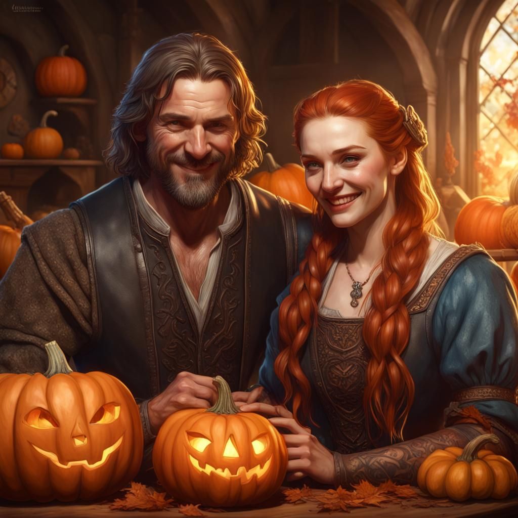 Sandor and Sansa Carving Pumpkins in Castle Kitchen