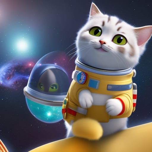 Cute Cat Astronaut in Space: 3D Digital Art