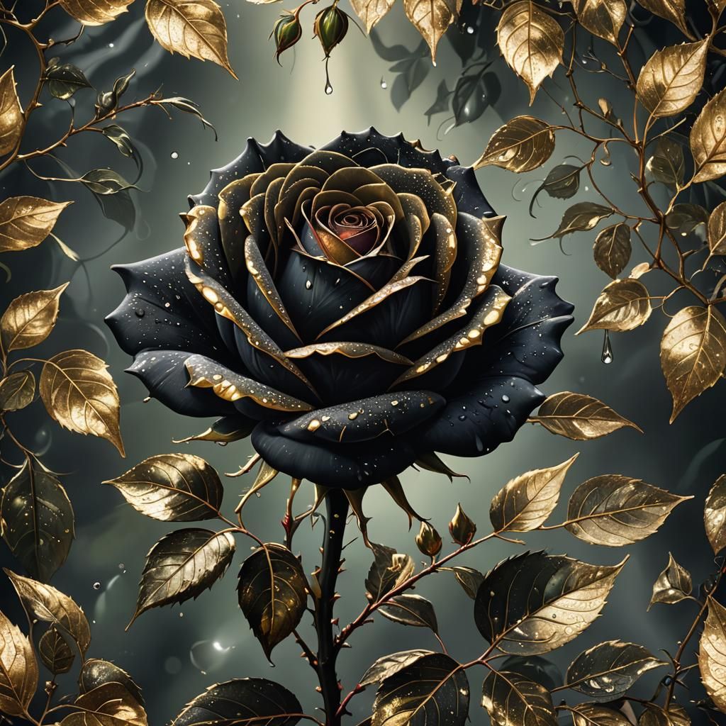 Black Rose with Gold Shimmer and Ladybug