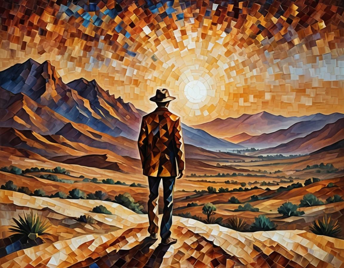 Desert Silhouette in Warm Mosaic Style