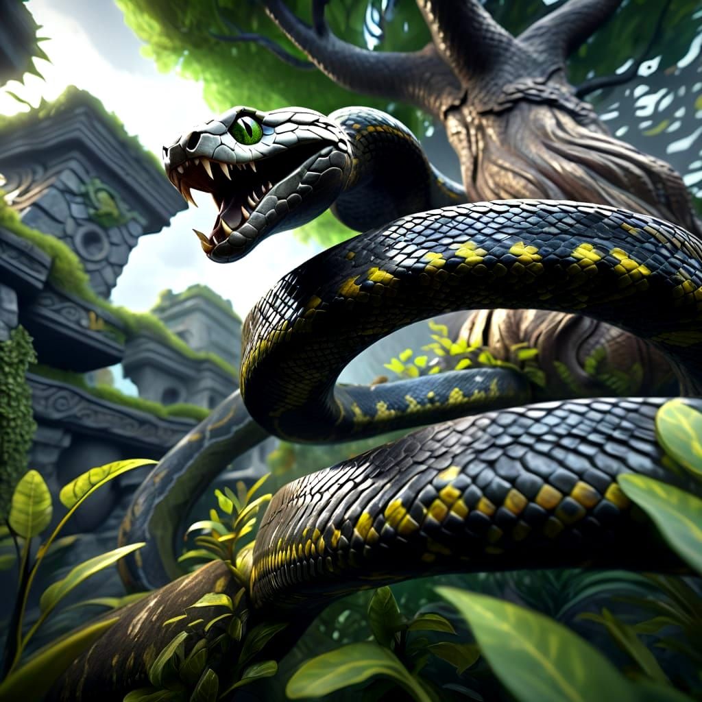 Hissing Snake with Tree Bark Skin in Gray Tones