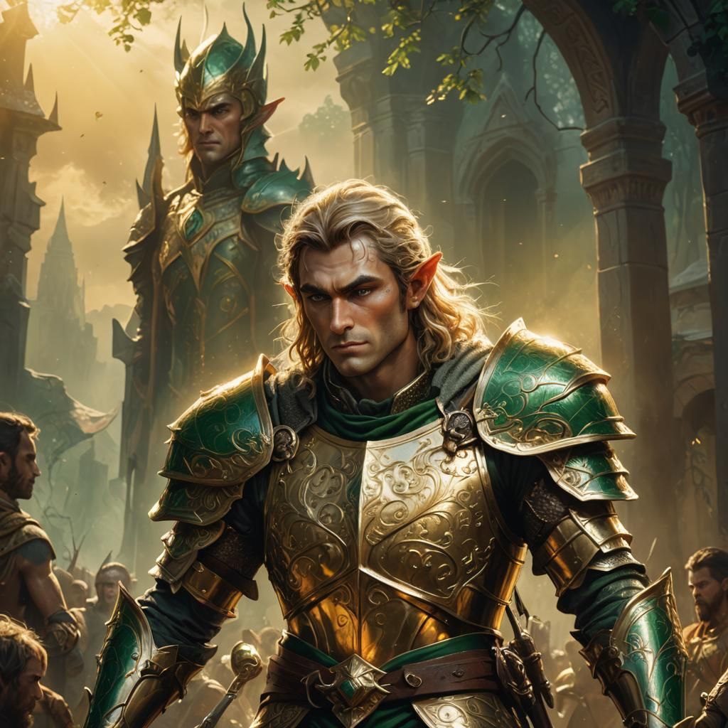 Heroic Elf Knight in Golden Armor