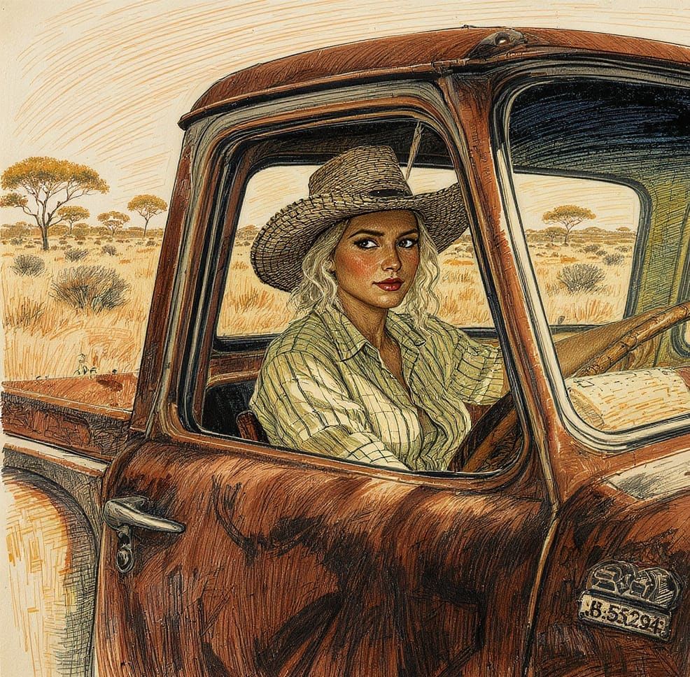 Australian Outback Woman: Egon Schiele-Style Pencil Sketch