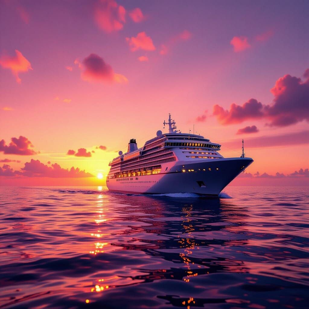 Majestic Cruise Ship at Pink Sunset