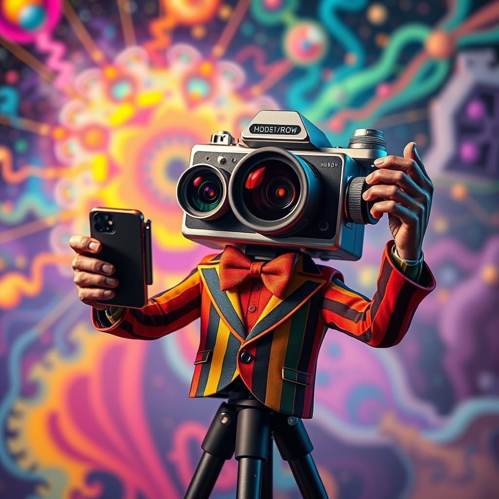Whimsical Camera Character Takes a Selfie